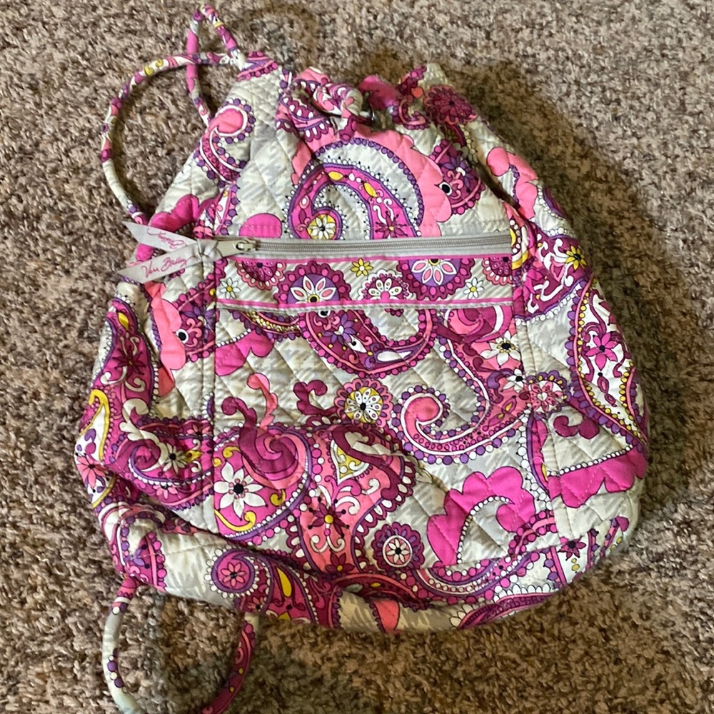 Vera Bradley gray and pink drawstring backpack